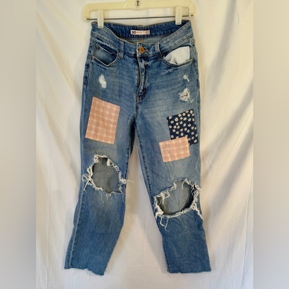SO Denim - SO Goods Patchwork Distressed Hi-Rise Straight Leg Jeans Size 9/29